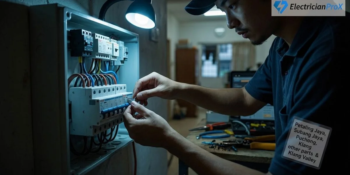 Professional electrician performing db box upgrades service in a modern Malaysian property